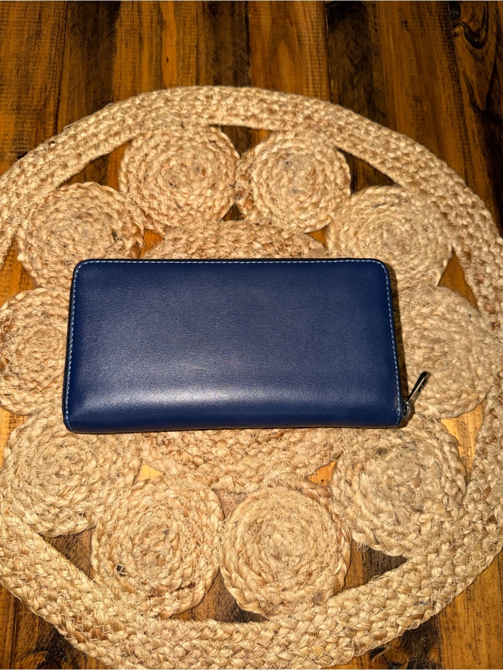 Coach Navy Leather Zip Wallet with Silver Logo - Picture 7 of 7